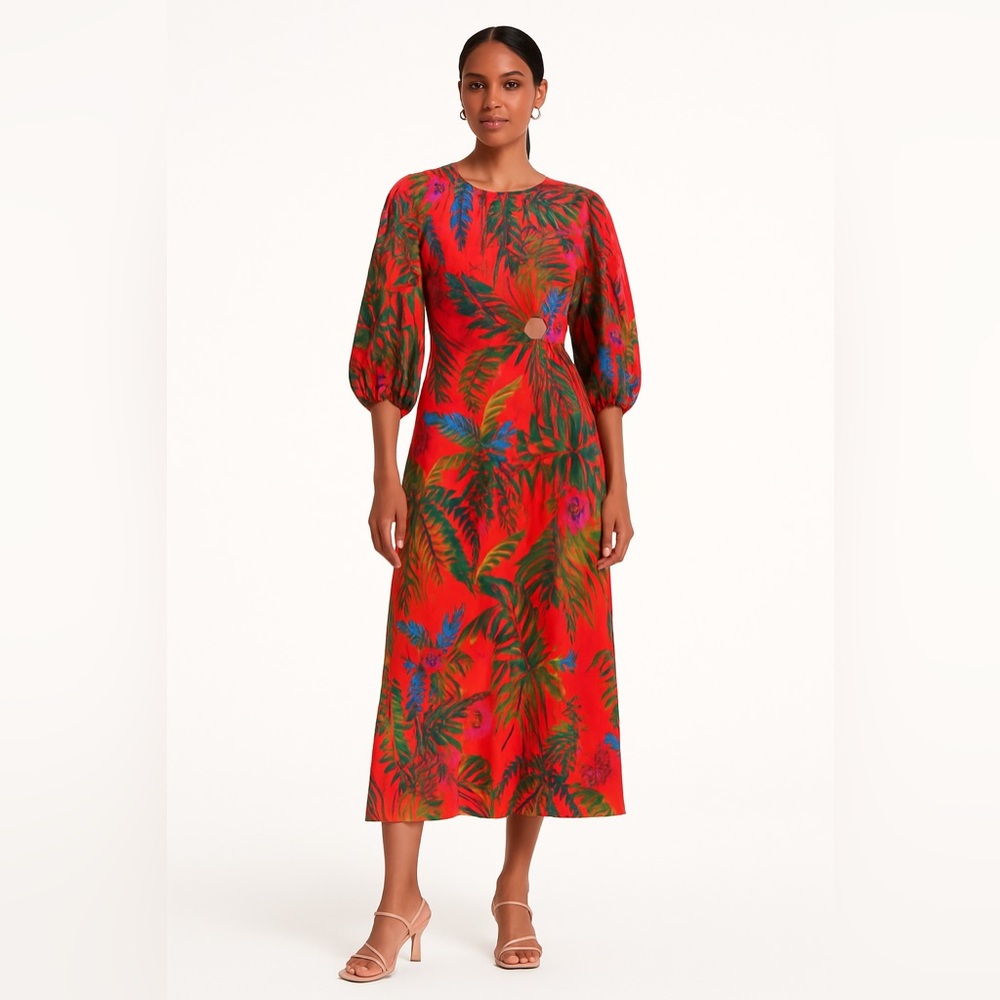 Farm Rio Tropical Red Midi Dress Size XS